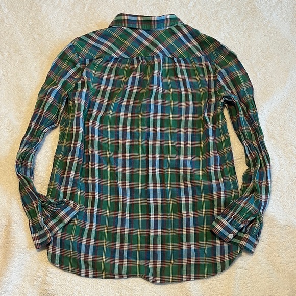 J. Crew Plaid Button Up Shirt Collar Green Blue Red Long Sleeve Size 0 Petite - Picture 4 of 4